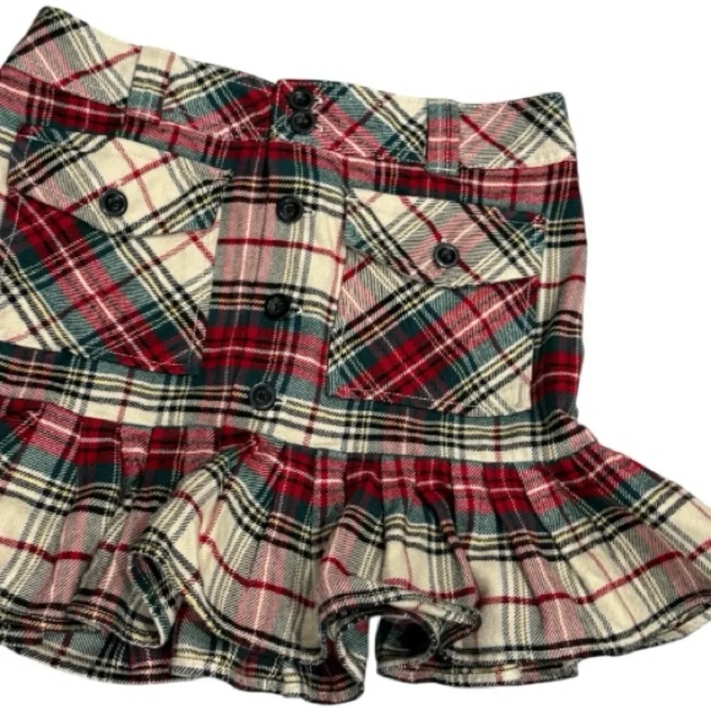 Ralph Lauren Girls Red Plaid Ruffle Mini Skirt Size 14 Preppy Tartan Wool Blend